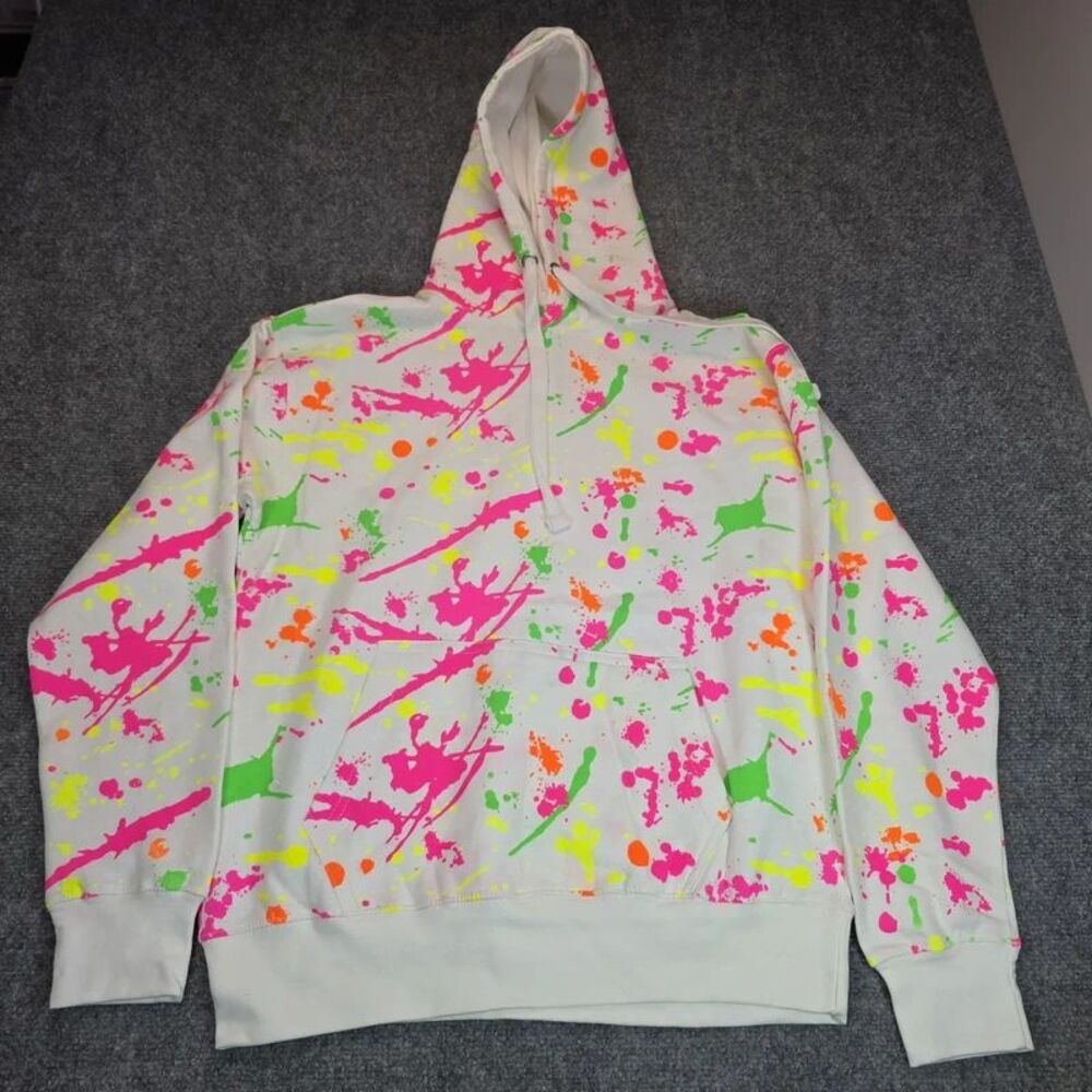 Neon Paint Splatter Design Pullover Hoodie Size Medium
